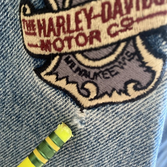 Vtg 80s Harley Davidson BIKER BLUES Denim Jean Jacket L Belt USA Logo Patch - Picture 14 of 16